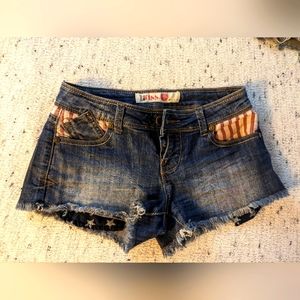 Kiss blue red & white denim cutoffs shorts size 1